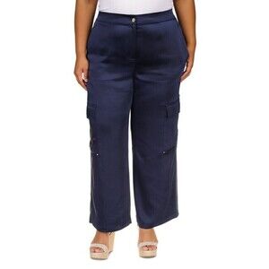 Michael Kors Women's Plus Size Satin Cargo Pants Wide Legs Midnight Blue Size 3X